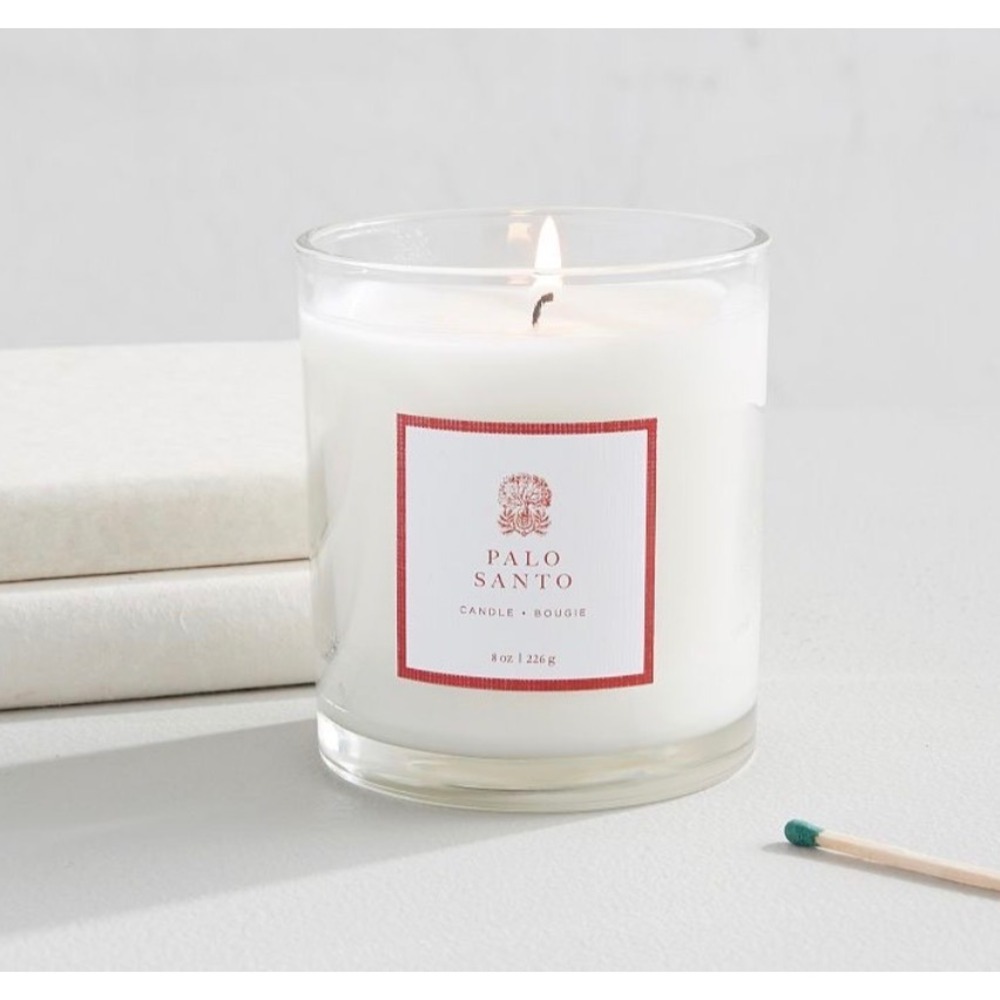 Pottery Barn Palo Santo Scented Soy Candle 8oz Glass Jar 40hr
